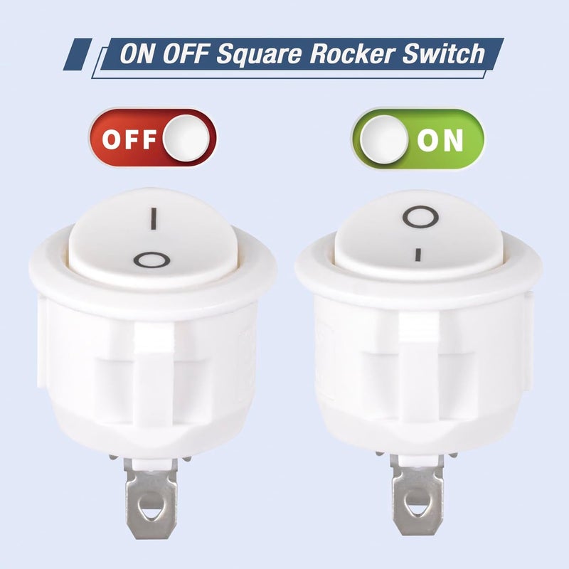 VEXUNGA Round Rocker Switch White 3 Pin 2 Position Mini Circle Toggle Switches On Off 6A/250V 10A/125V KCD1 Rocker Switch for Rv Car Truck Boat (Pack of 10pcs) - Image 3